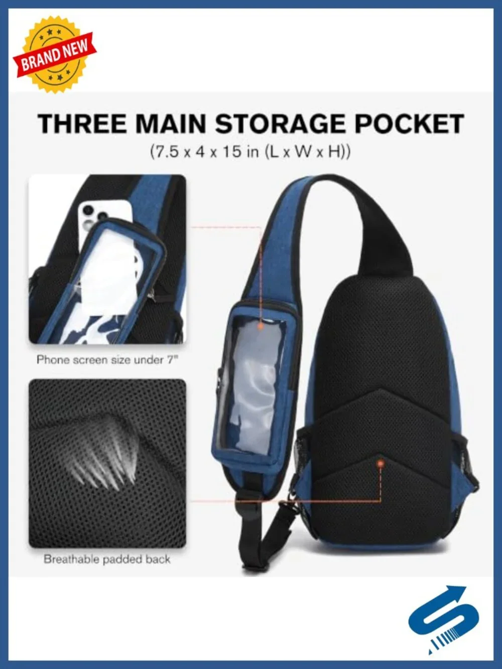 Crossbody Sling Backpack with Touch Screen Phone Pocket, Chest Bag for Travel